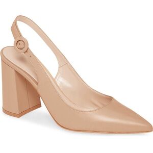 Junayuan Pointed Toe Block Heel Pumps Slingback Chunky Heel Slip On